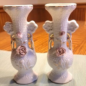 VTG Kitschy Rose Wall Pocket Vases Set of 2